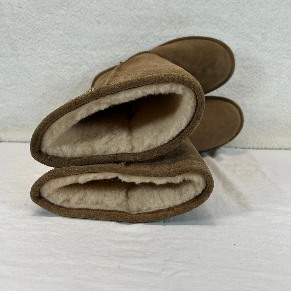 Bearpaw Womens Emma Tall Suede Boots Hickory Brown Faux Fur Lined Size 9 608W
